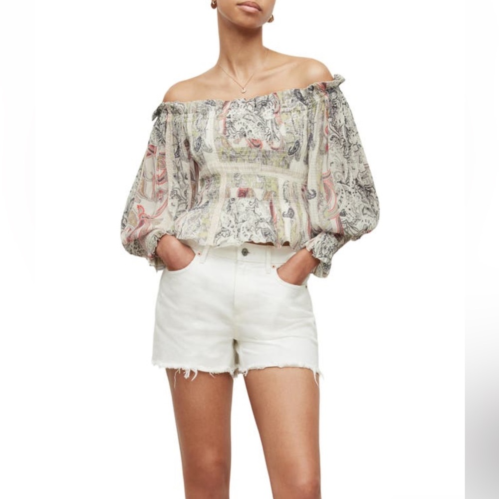 NWT‎ ALL SAINTS LARA MAKUTU OFF THE SHOULDER SMOCKED BOHO TOP - Picture 6 of 6